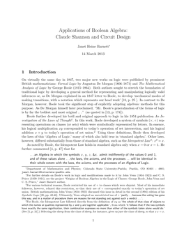 Applications of Boolean Algebra: Claude Shannon and Circuit Design