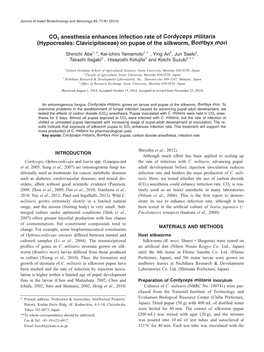 CO2 Anesthesia Enhances Infection Rate of Cordyceps Militaris (Hypocreales: Clavicipitaceae) on Pupae of the Silkworm, Bombyx Mori