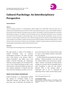 Cultural Psychology: an Interdisciplinary Perspective