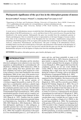 Phylogenetic Significance of the Rpoa Loss in the Chloroplast Genome of Mosses