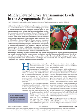 Mildly Elevated Liver Transaminase Levels in the Asymptomatic Patient PAUL T