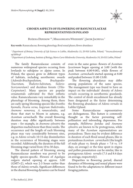 Chosen Aspects of Flowering of Ranunculaceae Representatives in Poland