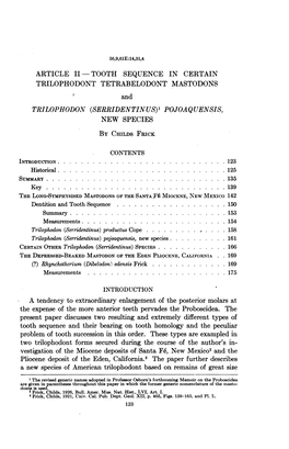 TRILOPHODONT TETRABELODONT MASTODONS and TRILOPHODON (SERRIDENTINUS)' POJOAQUENSIS, NEW SPECIES by CHILDS FRICK