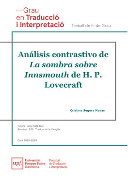 Análisis Contrastivo De La Sombra Sobre Innsmouth De H. P. Lovecraft