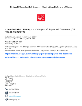 Plas-Yn-Cefn Papers and Documents, (GB 0210 PLASYNCEFN)