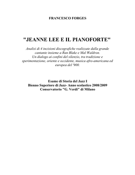 "Jeanne Lee E Il Pianoforte"