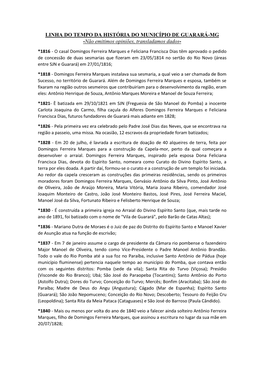 LINHA DO TEMPO DA HISTÓRIA DO MUNICÍPIO DE GUARARÁ-MG -Não Emitimos Opiniões, Transladamos Dados