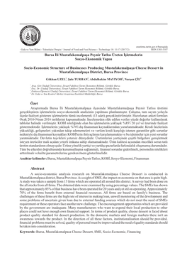 Bursa İli Mustafakemalpaşa Peynir Tatlısı Üreten İşletmelerin Sosyo-Ekonomik Yapısı