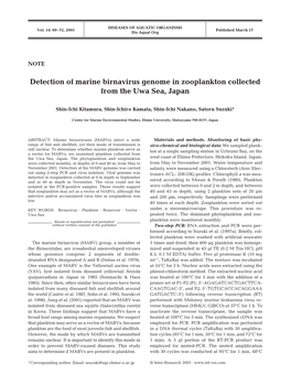 Detection of Marine Birnavirus Genome in Zooplankton Collected from the Uwa Sea, Japan