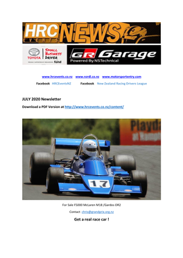 JULY 2020 Newsletter Get a Real Race Car !