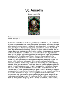 St. Anselm Feast: April 21