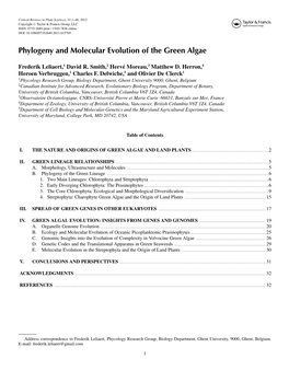 Phylogeny and Molecular Evolution of the Green Algae