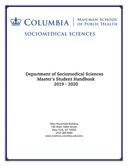 Department of Sociomedical Sciences Master's Student Handbook 2019 - 2020