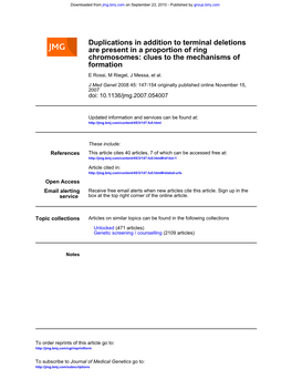 Formation Chromosomes: Clues to the Mechanisms of Are Present in A