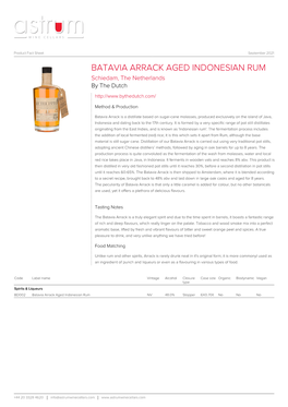 BATAVIA ARRACK AGED INDONESIAN RUM Schiedam, the Netherlands by the Dutch