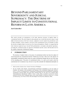 Beyond Parliamentary Sovereignty and Judicial Supremacy: the Doctrine of Implicit Limits to Constitutional Reform in Latin America