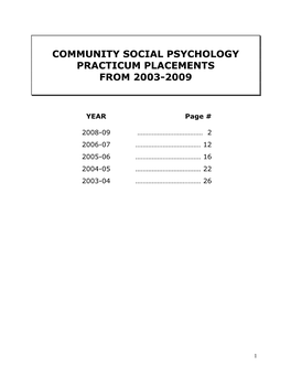 Community Social Psychology Practicum Placements from 2003-2009