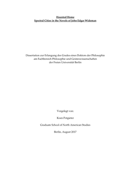 Haunted Home Spectral Cities in the Novels of John Edgar Wideman