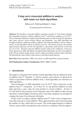 Using Carry-Truncated Addition to Analyze Add-Rotate-Xor Hash Algorithms