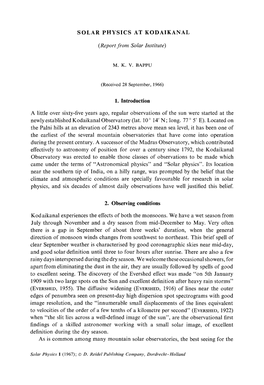 Solar Physics at Kodaikanal