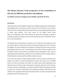 The Obscure Becomes Vivid: Perspectives on the (Re)Mediation of Fairy Lore by Folklorists, Performers and Audiences