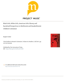 Slavery and Racialized Perspectives in Abolitionist and Neoabolitionist Children’S Literature