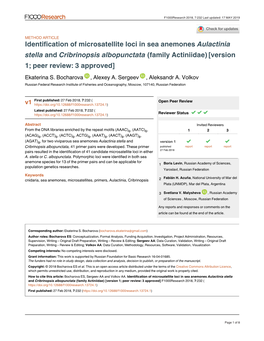 Identification of Microsatellite Loci in Sea Anemones Aulactinia And