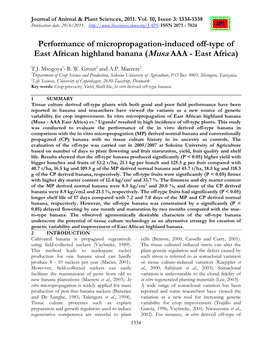 Performance of Micropropagation-Induced Off-Type of East African Highland Banana ( Musa AAA - East Africa)