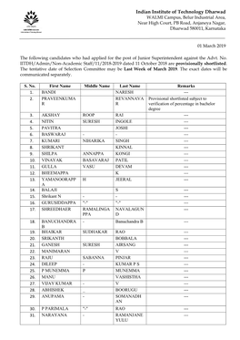 Indian Institute of Technology Dharwad WALMI Campus, Belur Industrial Area, Near High Court, PB Road, Anjaneya Nagar, Dharwad 580011, Karnataka