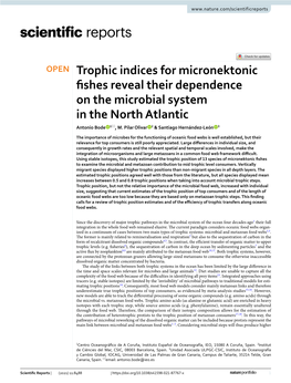 Trophic Indices for Micronektonic Fishes Reveal Their