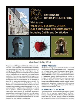 WEXFORD FESTIVAL OPERA GALA OPENING PERFORMANCES Including Dublin and Co