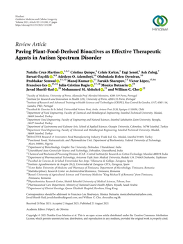 Review Article Paving Plant-Food-Derived Bioactives As Effective Therapeutic Agents in Autism Spectrum Disorder