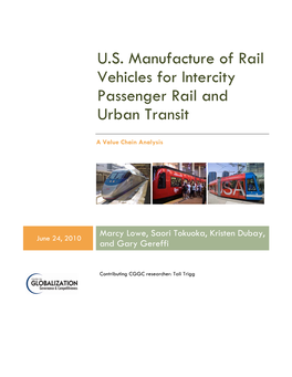 U.S. Manufacture of Rail Vehicles for Intercity Passenger Rail and Urban Transit