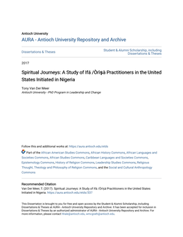 Spiritual Journeys: a Study of Ifá /Òrìṣà Practitioners in the United States Initiated in Nigeria