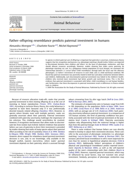 Father-Offspring Resemblance Predicts Paternal Investment in Humans