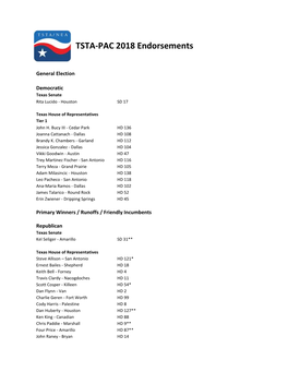 TSTA-PAC 2018 Endorsements