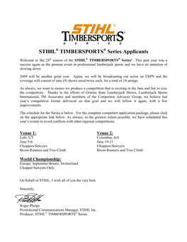 STIHL® TIMBERSPORTS® Series Applicants