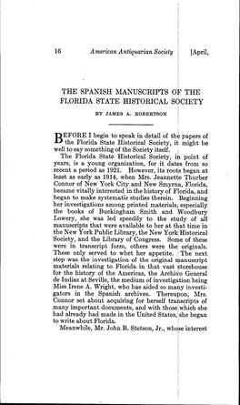 The Spanish Manuscripts of the Florida State Historical Society