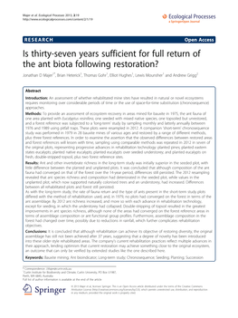 Is Thirty-Seven Years Sufficient for Full Return of the Ant Biota Following