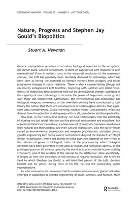 Nature, Progress and Stephen Jay Gould's Biopolitics