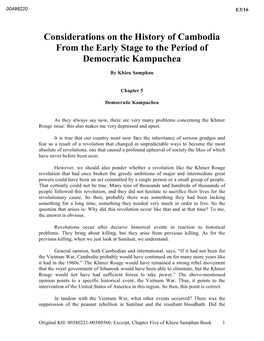 Considerations on the History of Cambodia Early Stage to the Period