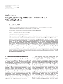 Review Article Religion, Spirituality, and Health: the Research and Clinical Implications