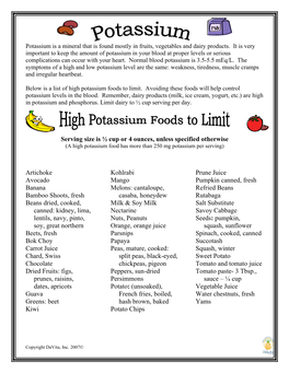 High Potassium Foods to Limit