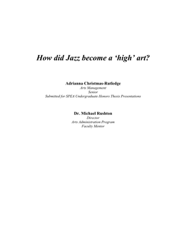 How Did Jazz Become a ‘High’ Art?