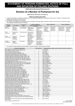 STATEMENT of PERSONS NOMINATED, NOTICE of POLL and SITUATION of POLLING STATIONS Election of a Member of Parliament For