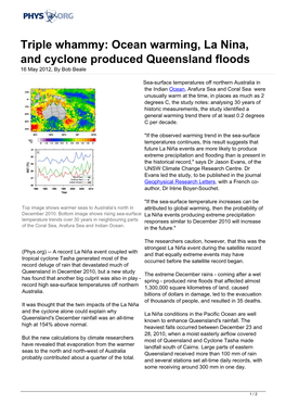 Ocean Warming, La Nina, and Cyclone Produced Queensland Floods 16 May 2012, by Bob Beale