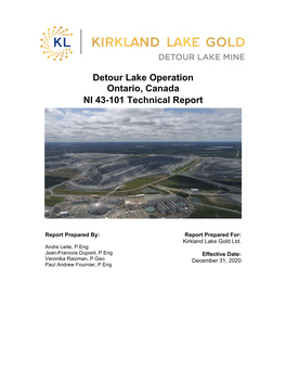 Detour Lake Operation Ontario, Canada NI 43-101 Technical Report