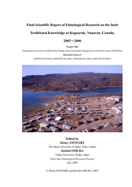Final Scientific Report of Ethnological Research on the Inuit Traditional