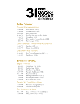 Saturday, February 2 Friday, February 1 2019 SCHEDULE