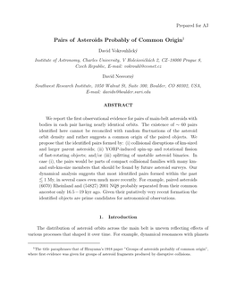 Pairs of Asteroids Probably of Common Origin1